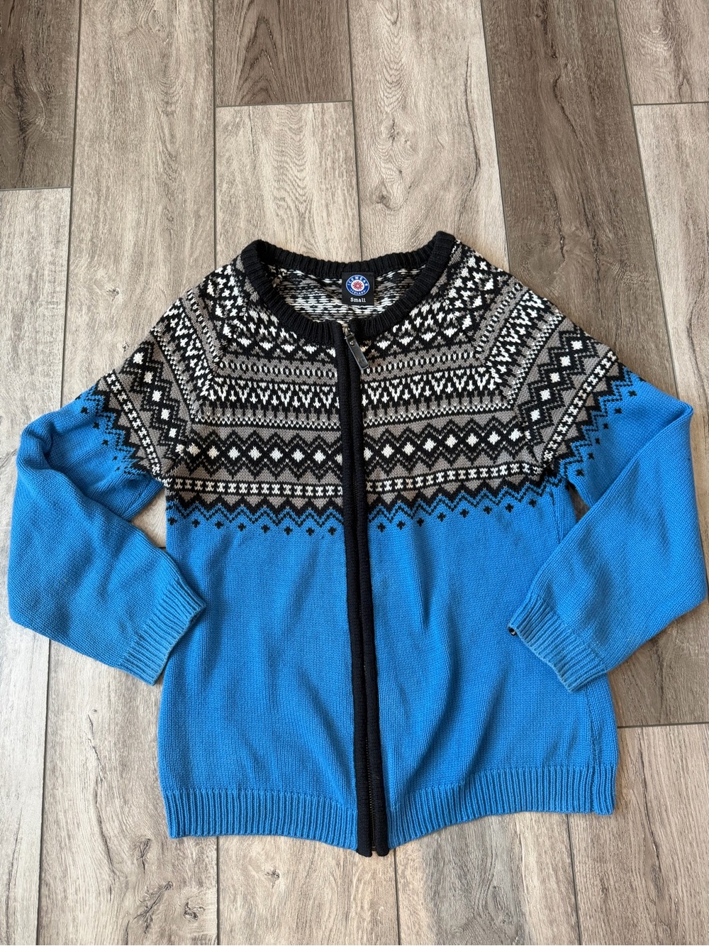 Icewear- Vintage 100% Cotton Cozy Blue Nordic Pattern Zip Cardigan